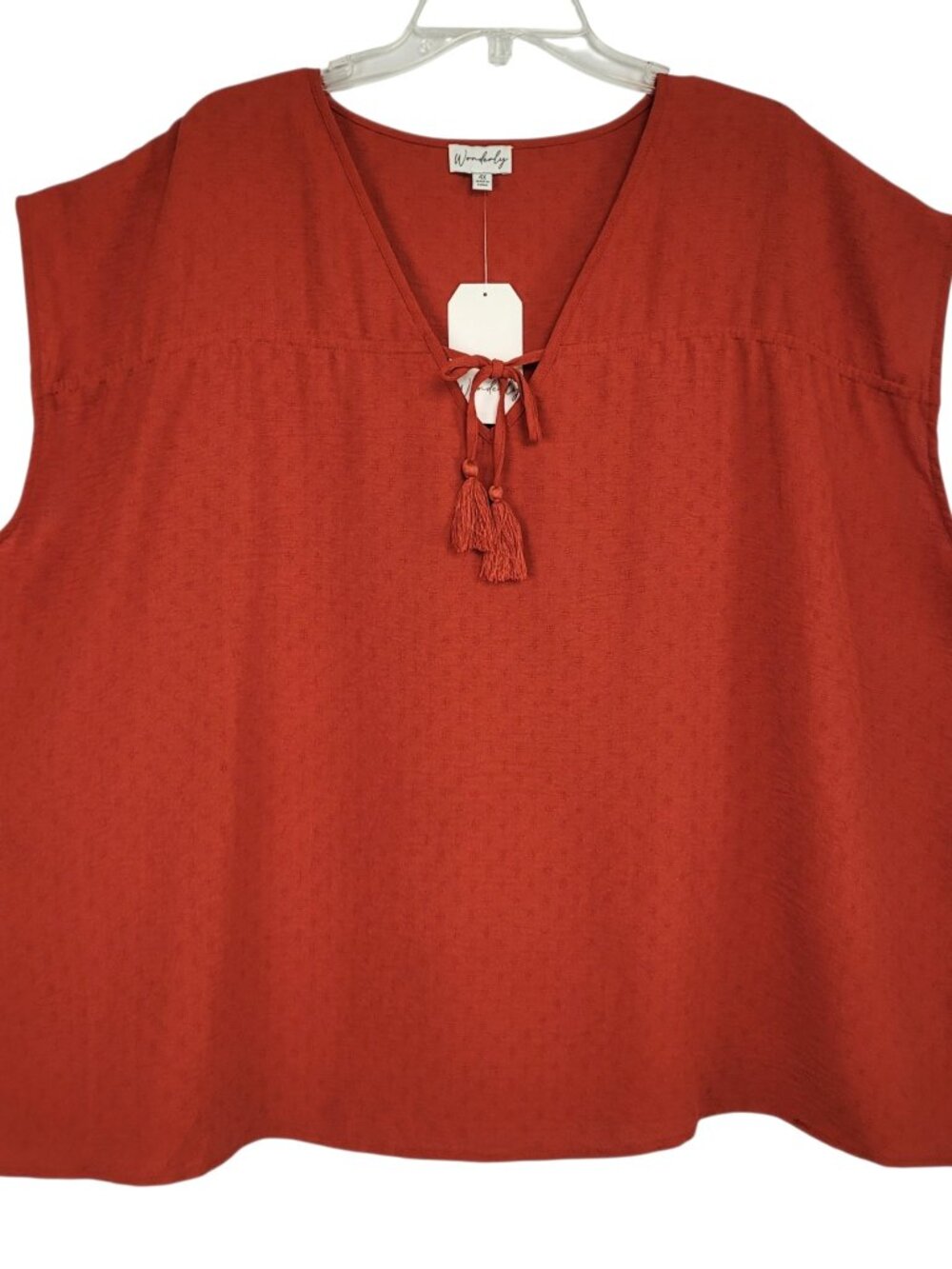 Wonderly Blouse Top Women's 4X Rust Boxy Tassel Ties Sleeveless Boho Peasant